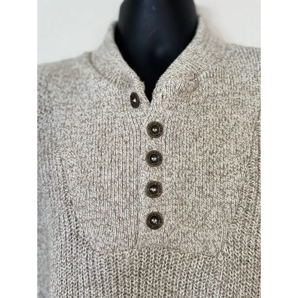 Vintage Eddie Bauer Henley Pullover Sweater Cable Knit Mens Large Grandpa USA